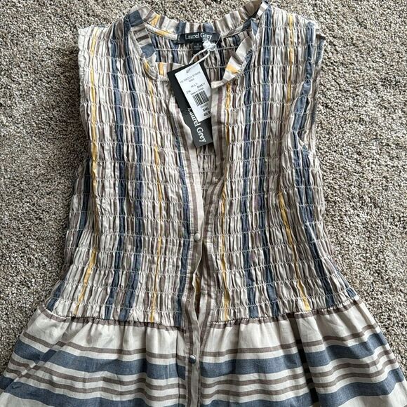 NWT LAUREL GREY SMOCK STRIPE MAXI DRESS BUTTON DOWN SIZE S/M - Picture 2 of 4